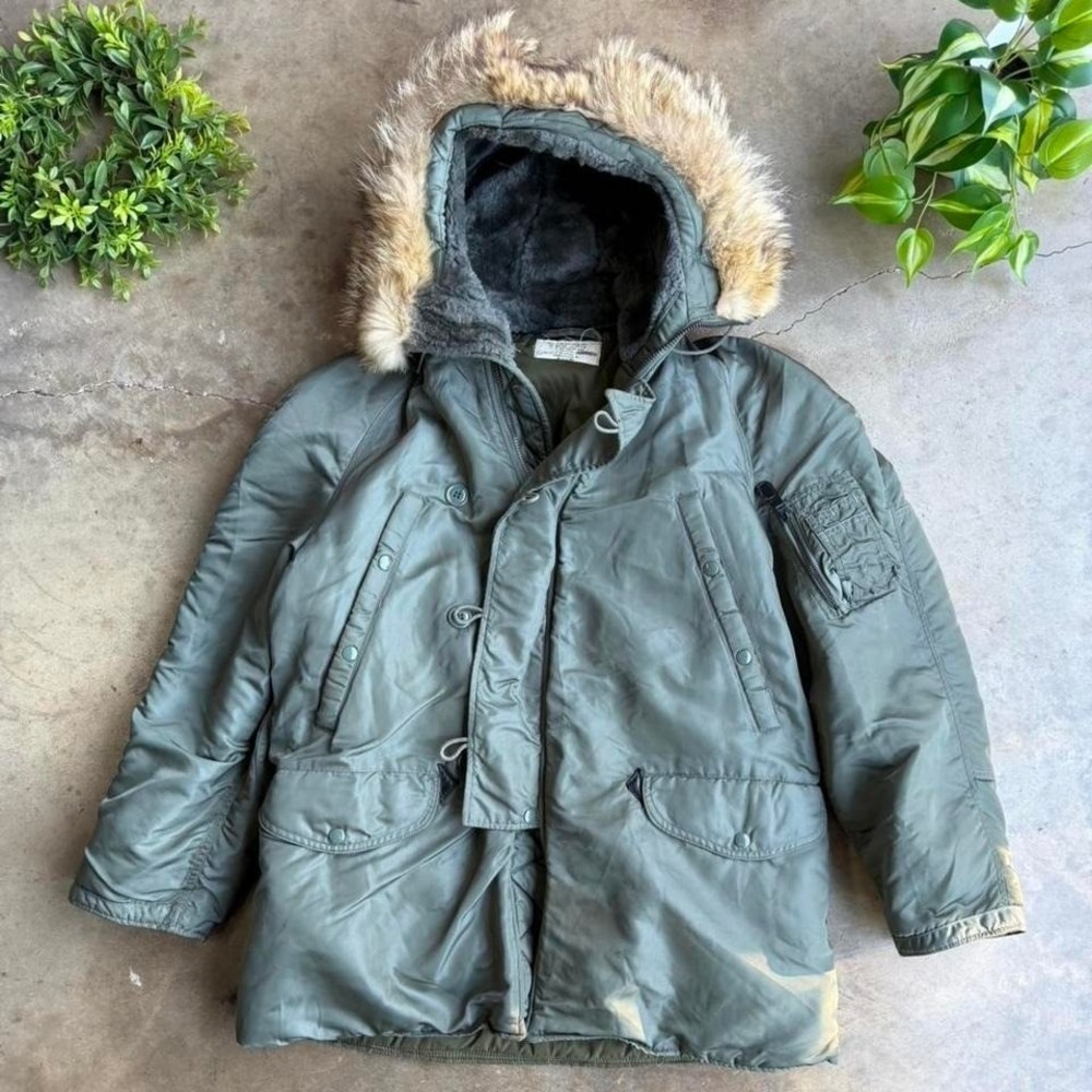 Vintage 60s sage green USAF N-3B parka flying jacket military Mens Medium